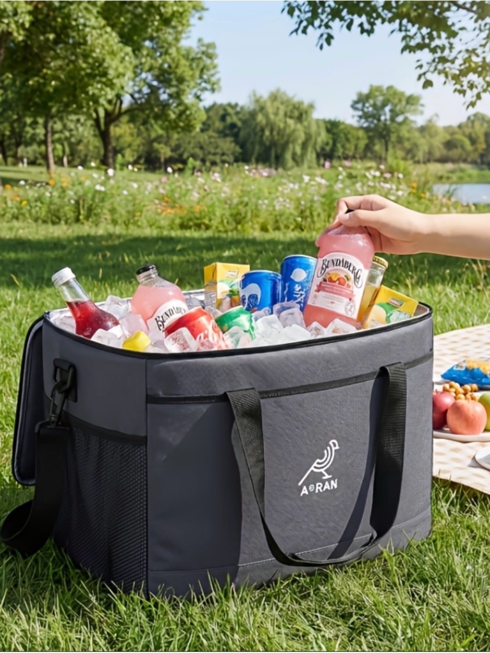 Gray Insulated Cooler Tote - Portable Beverage & Picnic Organizer